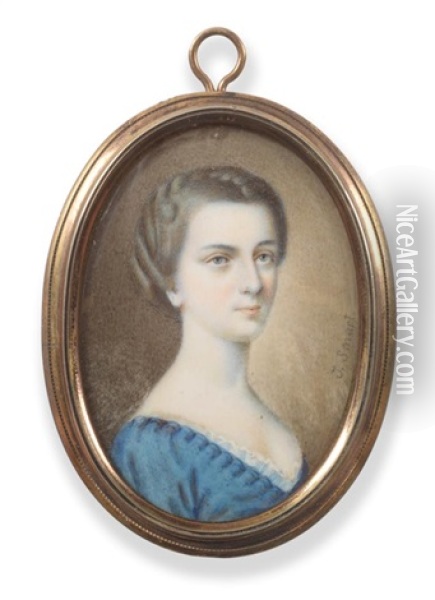 Portrait Miniature Of A Young Lady Oil Painting - John Smart IV