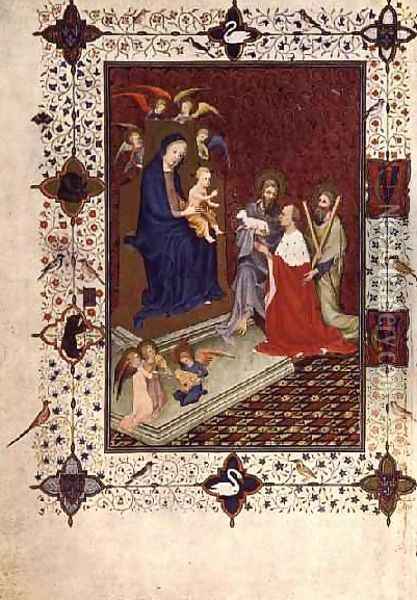 Frontispiece with John Duc de Berry St Andrew and St John praying in front of the Virgin French from the Tres Riches Heures du Duc de Berry Oil Painting - Jacquemart De Hesdin