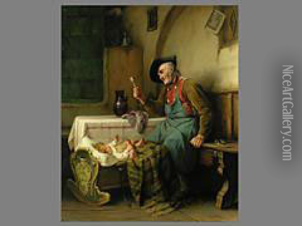 Grossvater An Der Wiege Oil Painting - August Muller