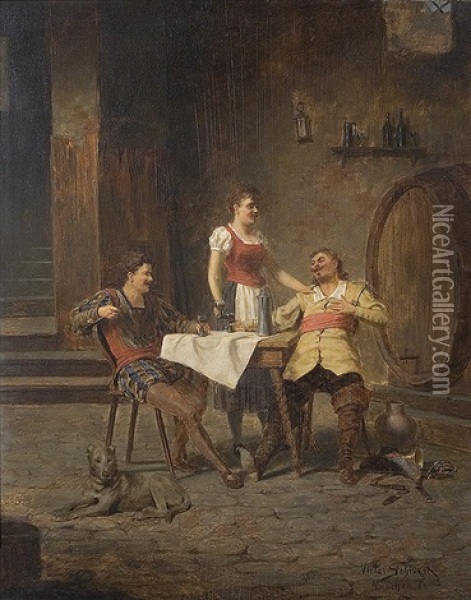 In The Tavern Oil Painting - Victor Schivert