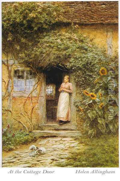 At the Cottage Door Oil Painting - Helen Mary Elizabeth Allingham