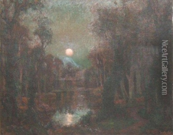 A Moonlit Landscape Oil Painting - Garstin Cox
