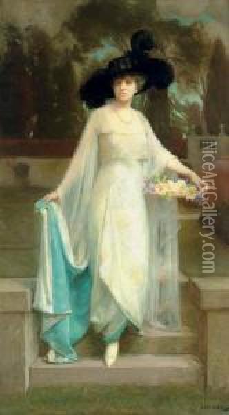 Portrait Of A Distinguished Lady In Her Garden Oil Painting - Albert Herter