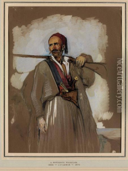 A Suliot Warrior, With His Gun Over One Shoulder Oil Painting - John Frederick Lewis