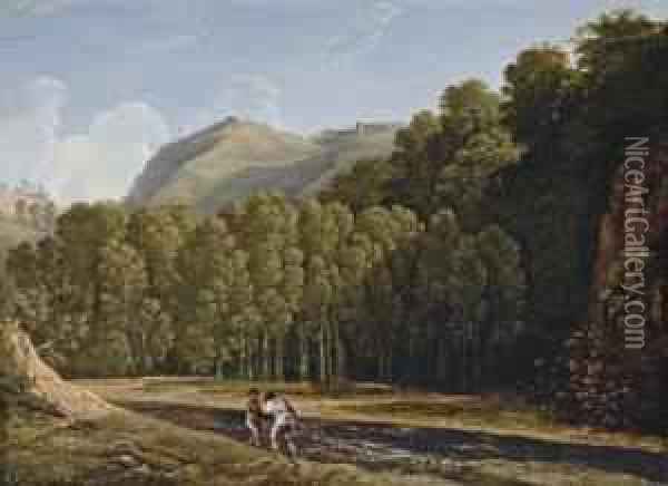 An Italianate Wooded Landscape With Fishermen Pulling In Their Catch Oil Painting - Pierre-Henri de Valenciennes