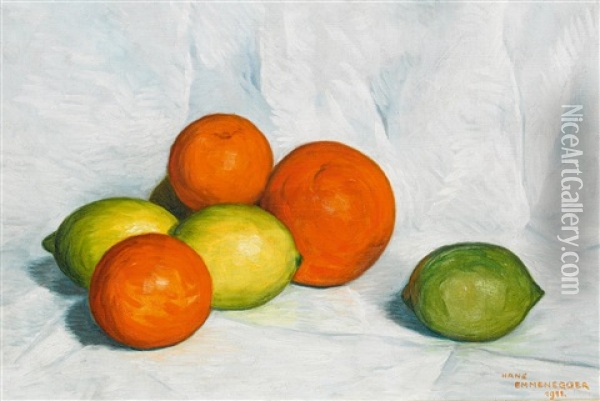 Stillleben Mit Orangen Und Zitronen Oil Painting - Hans Emmenegger