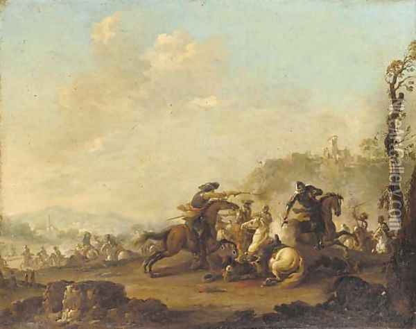 A cavalry engagement Oil Painting - Jacques Courtois