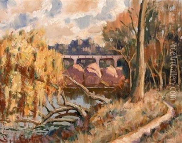 Railway Crossing Over A River Oil Painting - Sydney Carter
