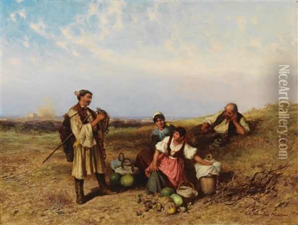 Resting In The Field Oil Painting - Pal (Paul) Boehm