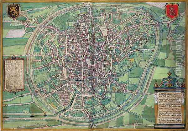 Town Plan of Brussels from Civitates Orbis Terrarum Oil Painting - Joris Hoefnagel