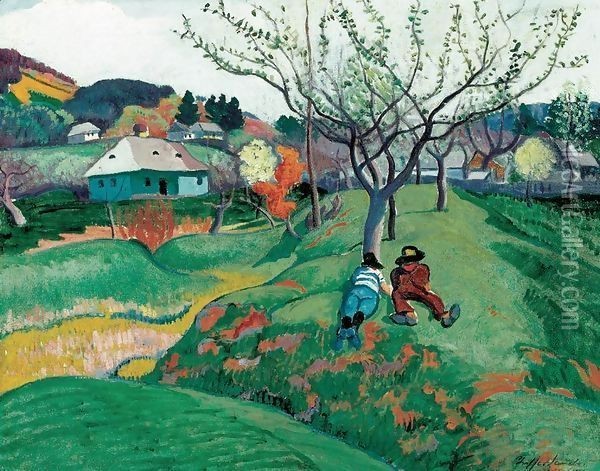 Rest in a Landscape at Nagybanya 1908-10 Oil Painting - Robert King