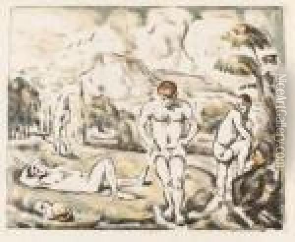 Les Baigneurs, Grande Planche Oil Painting - Paul Cezanne