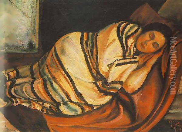 Reclining Woman 1919 Oil Painting - Bela Kondor