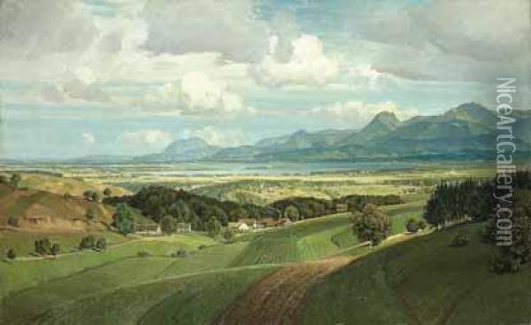 Blick In Den Chiemgau, Mit Dem Chiemsee. Oil Painting - Karl Kaltenmoser