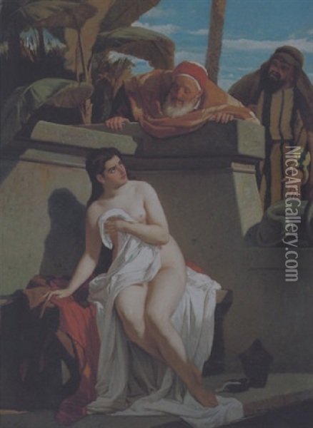 Susanna E I Vecchioni Oil Painting - Luigi Bechi