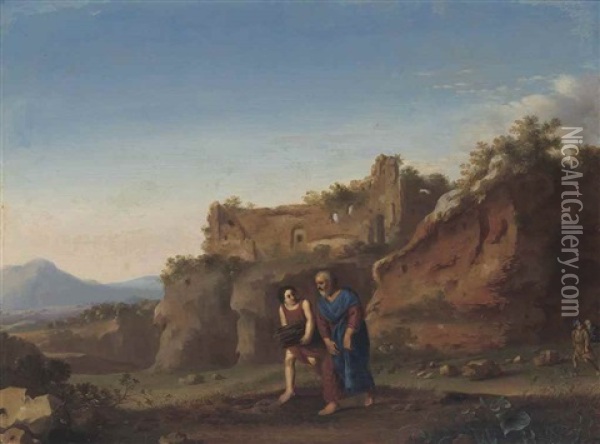 An Italianate Landscape With Abraham And Isaac Oil Painting - Johan van Haensbergen