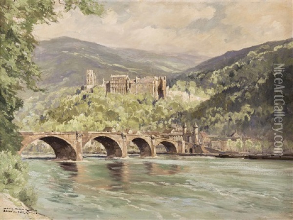 Blick Vom Neckarufer Auf Das Heidelberger Schloss Oil Painting - Hans Maurus