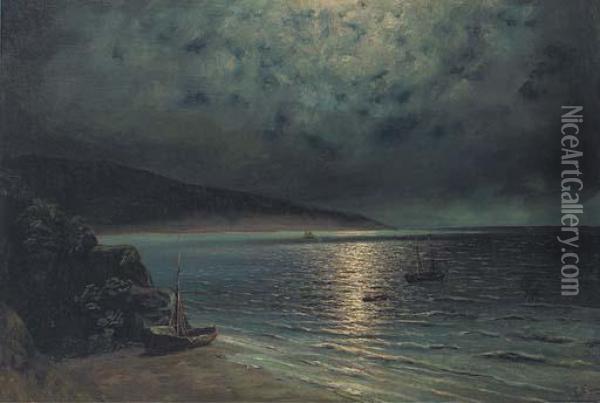 Rowing Ashore By Moonlight Oil Painting - Ivan Konstantinovich Aivazovsky