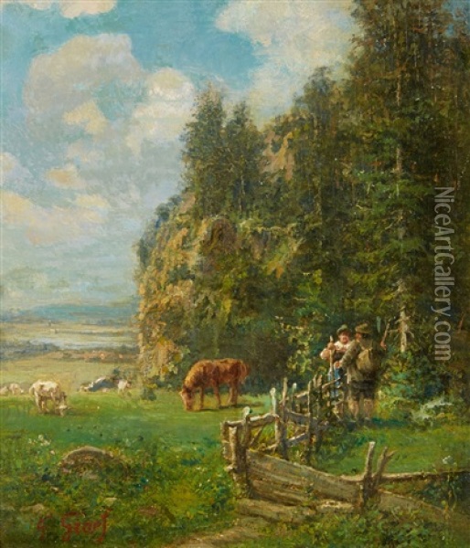 Summer Landscape With Shepherds And Ramblers Oil Painting - Gustave Graef