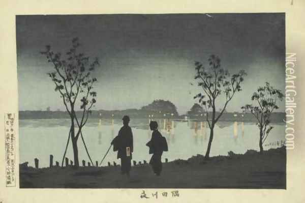 Sumidagawa at Night (Sumidagawa yoru) Oil Painting - Kobayashi Kiyochika