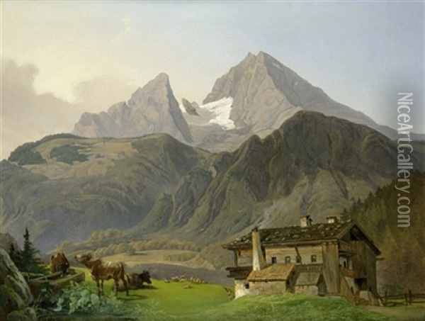 Berchtesgadener Landschaft Mit Dem Watzmann Oil Painting - Ludwig Schuster