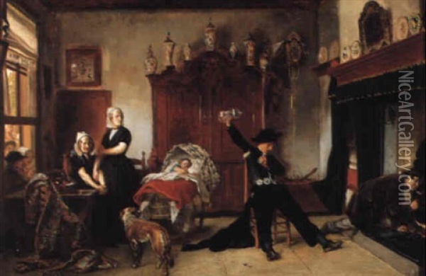 Scene De Famille Dans Un Interieur En Zelande Oil Painting - Adolf Alexander Dillens