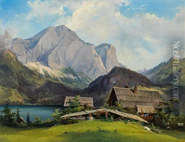 Scene Of The Austrian Alps Oil Painting - Franz Steinfeld