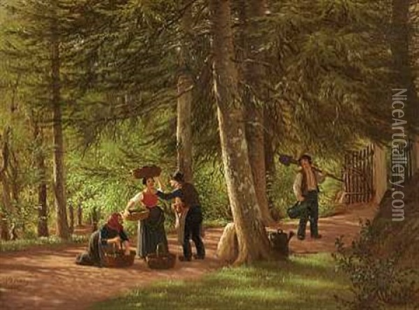 Parklandskab Med Piger, Der Kurtiseres Oil Painting - Peter (Johann P.) Raadsig