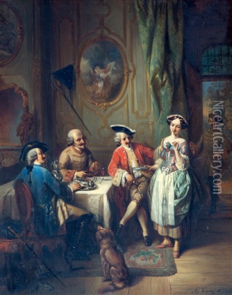 Le Cafe Des Mousquetaires / The Cafe Of The Musketeers Oil Painting - Adrien Joseph Verhoeven-Ball