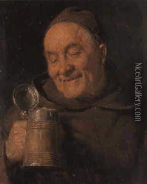 Trinkender Monch Oil Painting - Eduard von Gruetzner