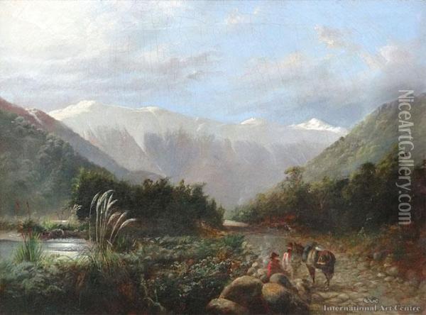 Settlers In A South Island Landscape Oil Painting - William Clayton N. Watkins