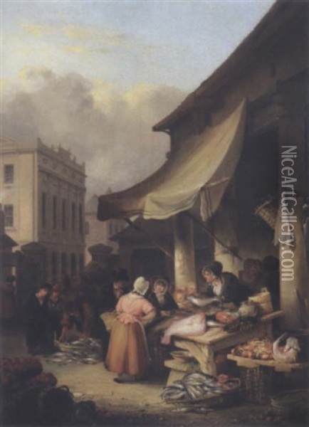 Fish Market At Plymouth Oil Painting - Nicholas Condy