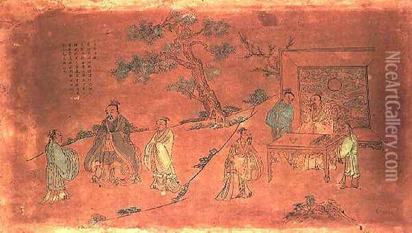 Scene from the life of Confucius (c.551-479 BC) and his disciples, Qing Dynasty (1644-1912) Oil Painting - Anonymous Artist