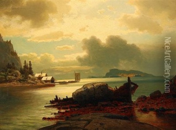 Norska Kustlandskap (+ Another; Pair) Oil Painting - Erik Bodom