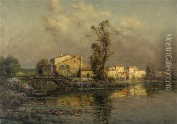 A River Scene Oil Painting - Pierre Jacques Pelletier