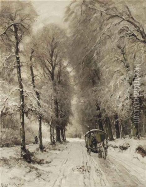 A Horse-drawn Cart On A Snowy Path Oil Painting - Louis Apol