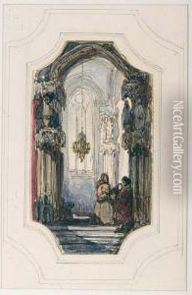 Church Interior Oil Painting - Wijnandus Johannes Josephus Nuijen