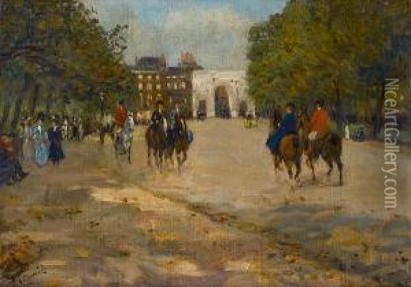 Riding In Hyde Park Oil Painting - Albert Ludovici