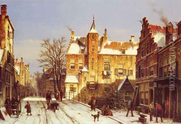 A Dutch Village In Winter Oil Painting - Willem Koekkoek
