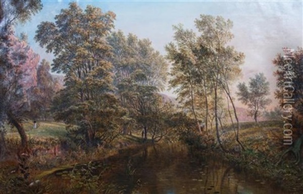 River Landscape Oil Painting - Henry Hewitt