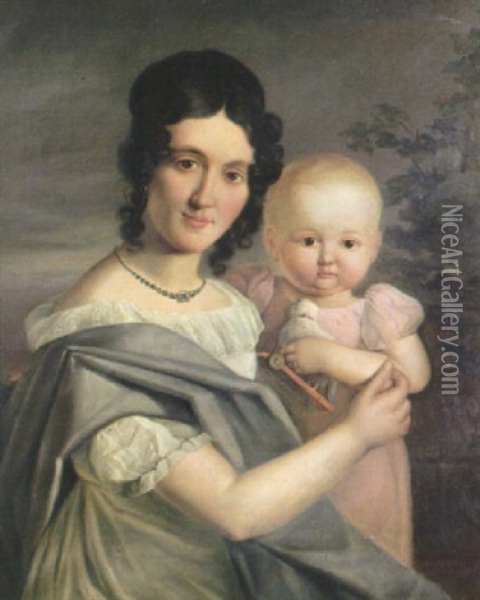 Portrait De Femme Avec Son Enfant Oil Painting - Christian Carl August Schieferdecker