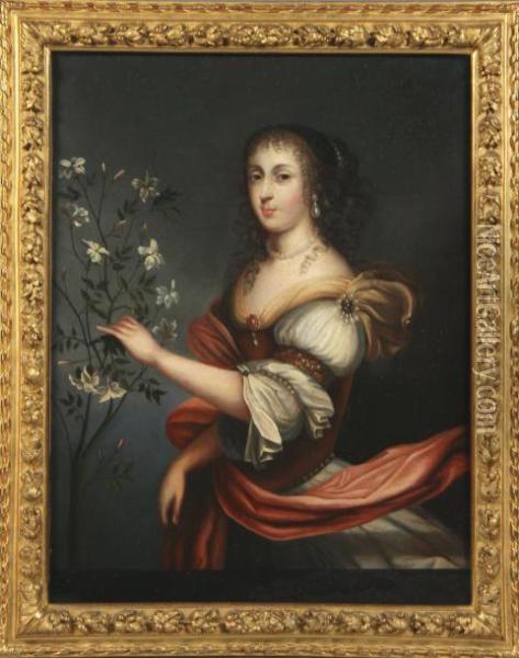 Jeune Femme Au Collier De Perles Et Fleurs Oil Painting - Adriaen Hanneman