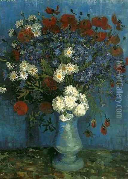 Vase With Cornflowers And Poppies Oil Painting - Vincent Van Gogh