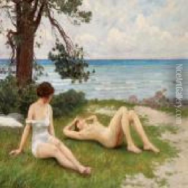 Young Girls On The Beach Oil Painting - Paul-Gustave Fischer