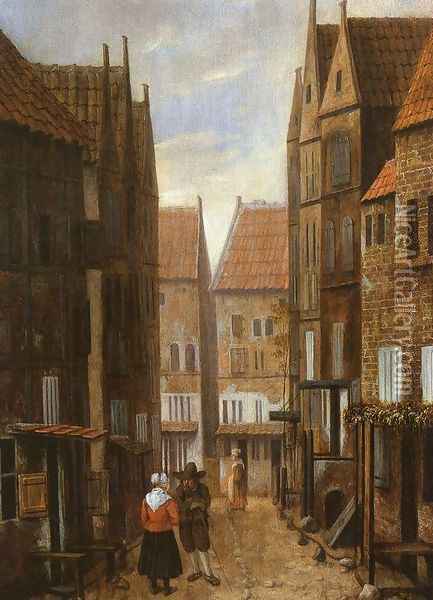 Street Scene with Couple in Conversation Oil Painting - Jacobus Vrel