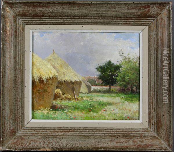 Landscape With Haystacks Oil Painting - John Leslie Breck
