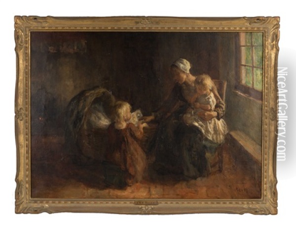 Mother And Children Oil Painting - Jacob Simon Hendrik Kever