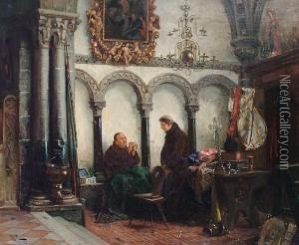 Monks Repairing The Vestment Oil Painting - Vincent Stoltenberg Lerche