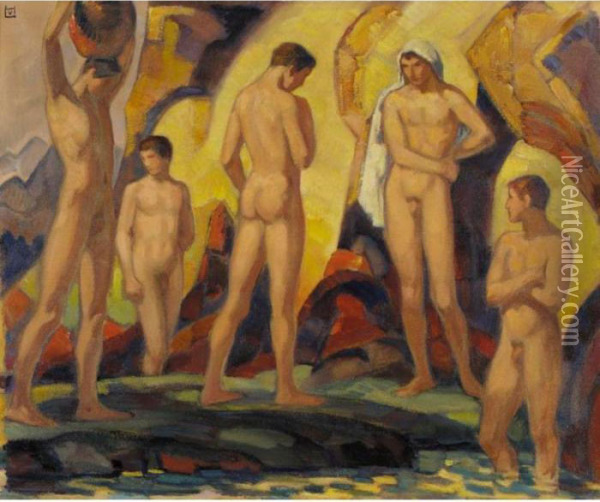 The Bathers Oil Painting - Ludwig Von Hofmann