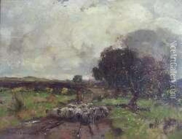 Shepherd With His Flock Oil Painting - David Fulton